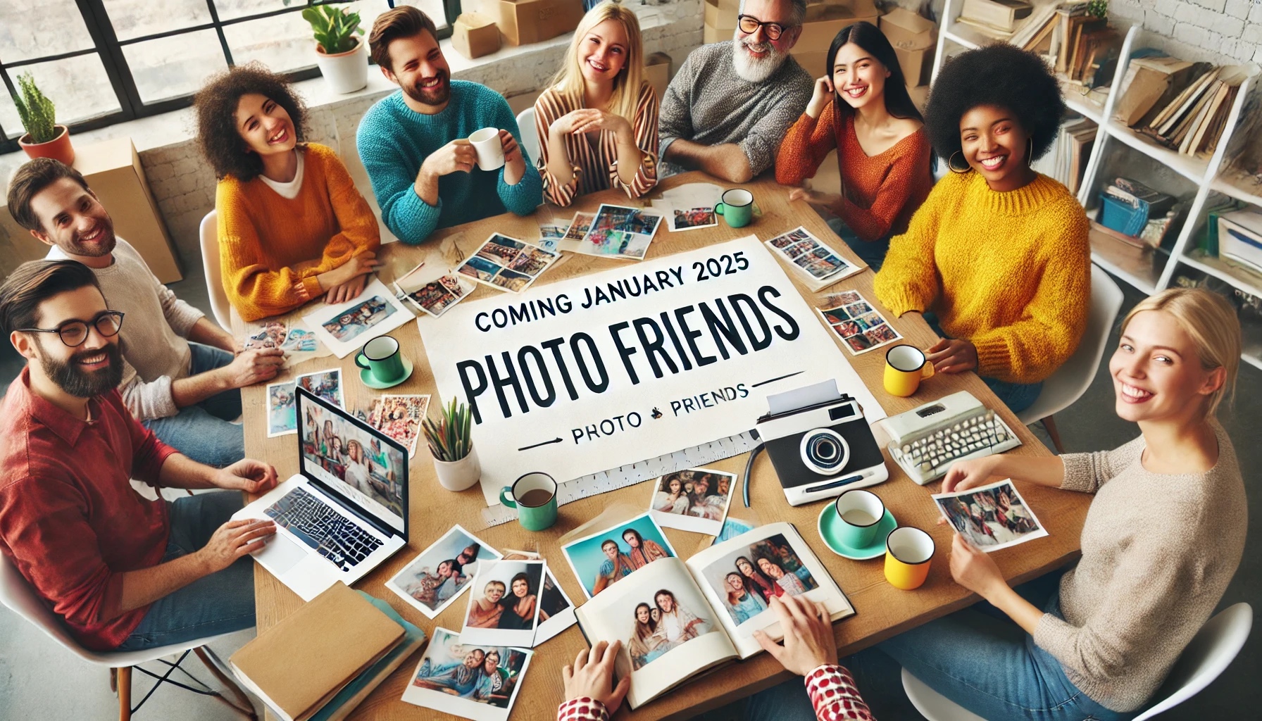 People at a photo organizing class, looking through images displayed on a table at our brick and mortar location in Hayden, Idaho 