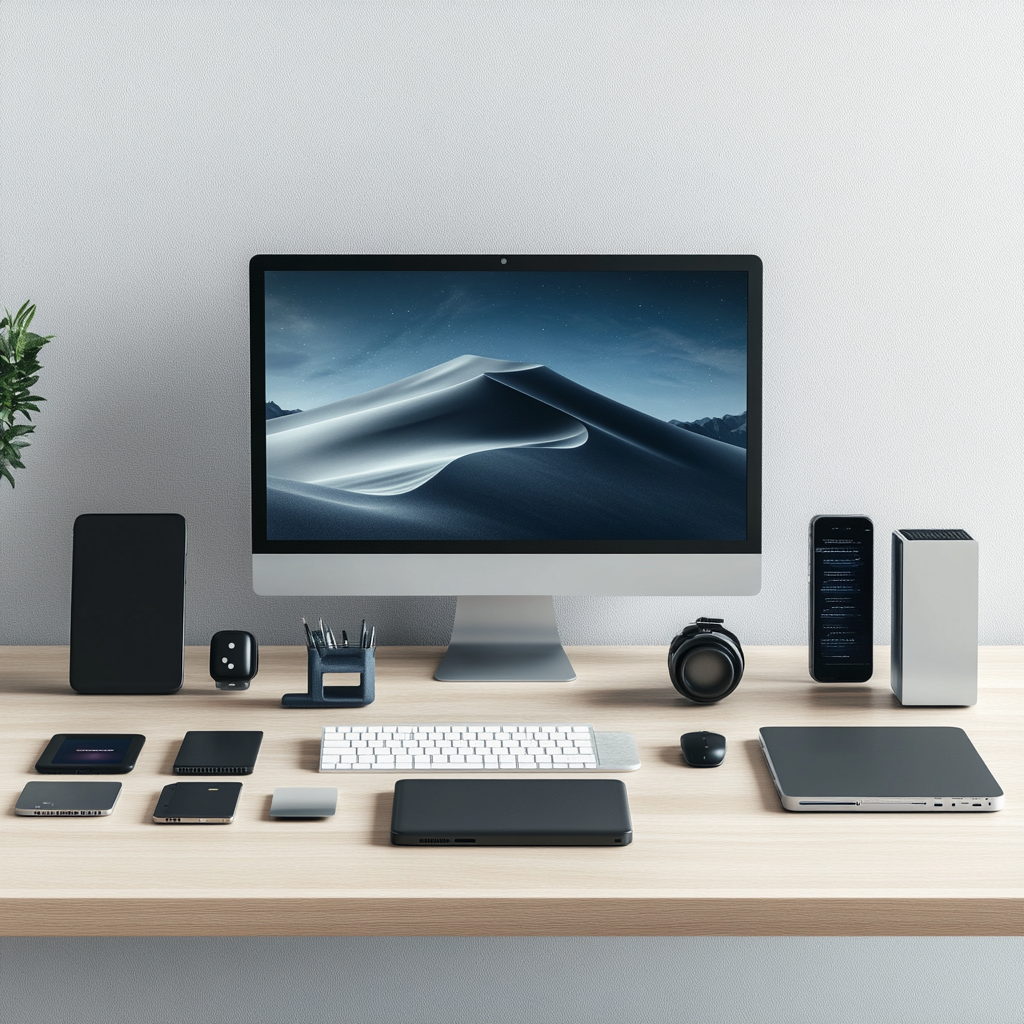 Image of a computer with digital photo storage devices around it